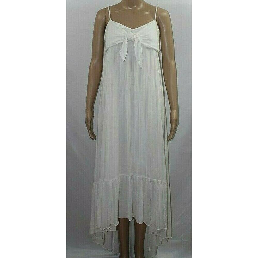 Free People White Maxi Dress M Totally Tubular High Low Sleeveless Cut Out Back